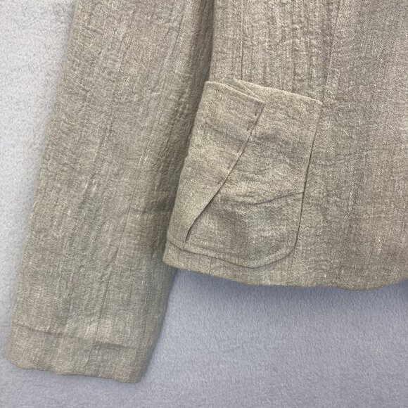 Vintage Emil Rutenberg Collection Linen Blazer Womens 8 Tan Ruffle Collar USA - Picture 6 of 16